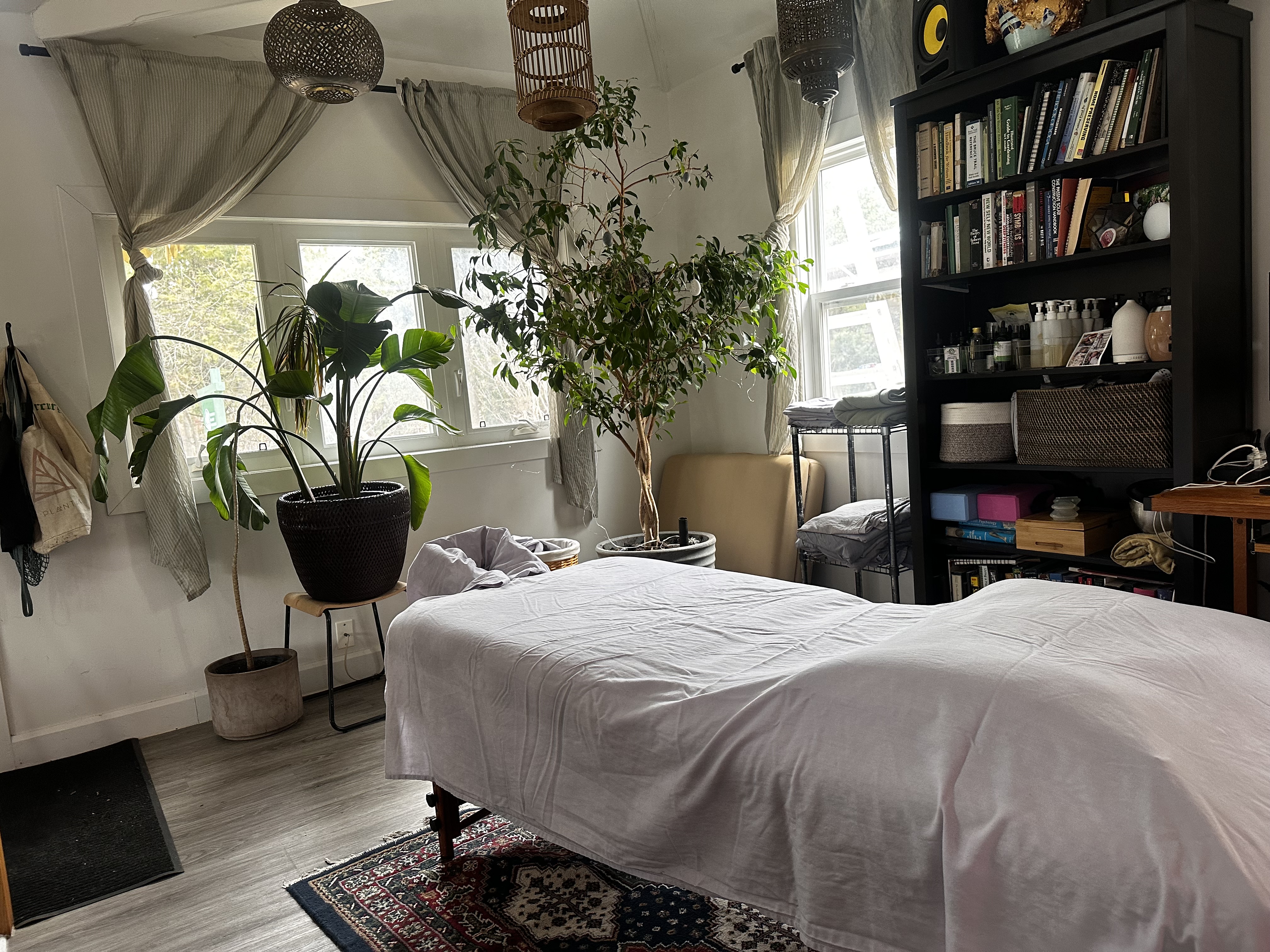 Massage table set up in the treatment room at Toronto Island Wellness